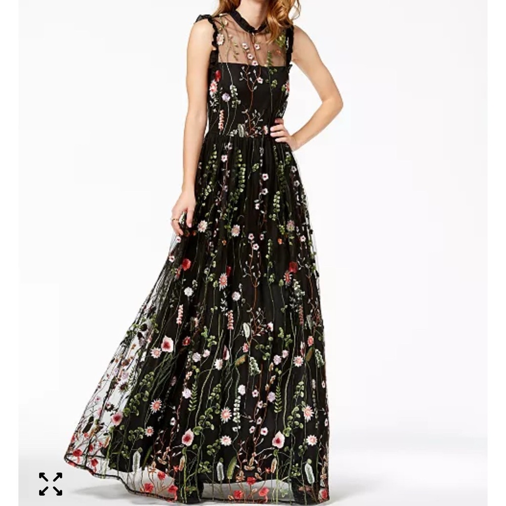 Floral Embroidered Black Dress